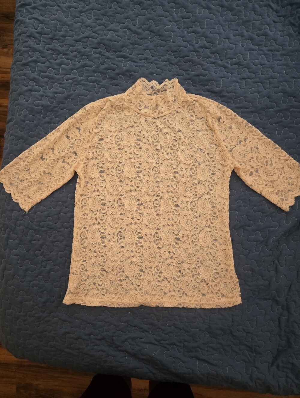 1/2 Sleeve Floral Lace Cream Colour Top